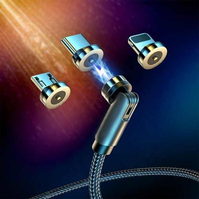 China 360+180 Degree Rotating Cable 3 In 1 180+360 Degree Rotation Cable Micro Magnetic Charging Free Usb To Type C Lighting Usb Fast Charging Magnetic Cable for sale