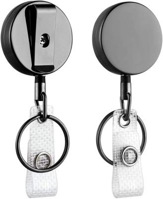 China Custom High Quality Europe Logo Heavy Duty Metal Retractable Badge Holder Reel With Belt Clip Keychain for sale