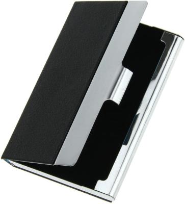 China PU smooth leather coated stainless steel PU business name smooth high quality leather card holder for sale