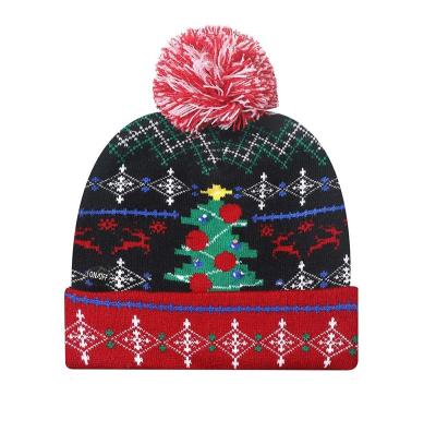 China Customized Hot Selling 2022 Festival Decoration Winter Hat Light Up Christmas Knitted Beanie With LED Light for sale