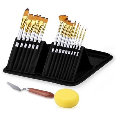 China High Quality 15 Pieces Paint Professional Cavas Free Bag Short Wood Handle Nylon Hair Brush Best for sale