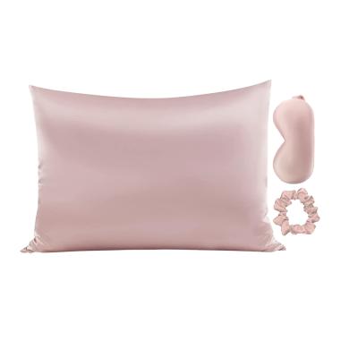 China Logo Silver Pink Pure Color Scrunchie Elastic Silky Satin Hair Mask Eye Shopper Silk Pillow Covers Cases for sale