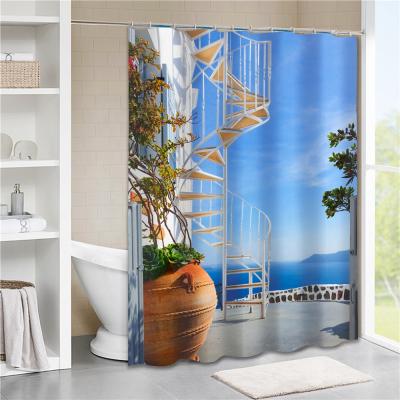 China Customized European Popular 3d Polyester Viable Waterproof And Rust Proof Bath Shower Curtain With Hooks for sale