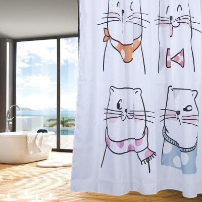 China Cheap Viable Cat Water Proof Polyester Material Bath Shower Curtain Fabric Set for sale