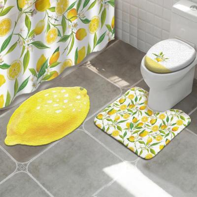 China Lemon Shape Non Sliding Toilet Print Non Slip Custom Bath Mat Set for sale