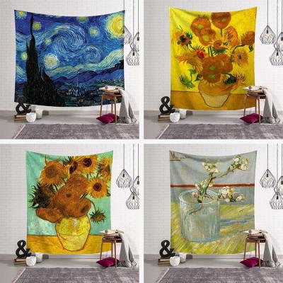 China Van Gogh Oil Painting Home Decor Dorm Bedroom Living Room Collage Polyester Fabric Hanging Tapestry Dobby Art for sale