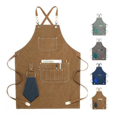 China HEYUAN TEXUPDAY Waterproof Eco-friendly/Durable/Washable Adjustable Thick Canvas Kitchen Cafe Tea Work Tools Apron With Ring for sale