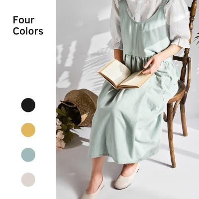 China Eco-Friendly/Durable/Washable 80%Cotton 20%linen Pleated Retro Waterdrop Kitchen Apron Garden Proof Pinafore Dress Cleaning Apron for sale