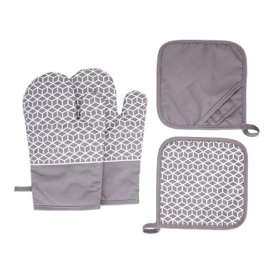 China Contemporary High Quality Custom Double Cotton Oven Mitts Gloves Silicone Pot Holders Set For Kitchen for sale