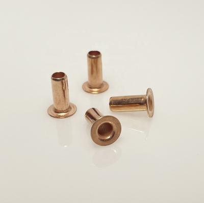 China Automobile starter and generator 4x10mm brass plating flat head steel cavity rivets semi tubular rivets for automobile starter and generator for sale