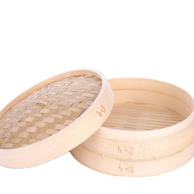 China Eco-Friendly Sustainable Wholesale Natural Dumpling Kitchenware Round Bamboo Steamer Dim Sum Steamer Basket for sale