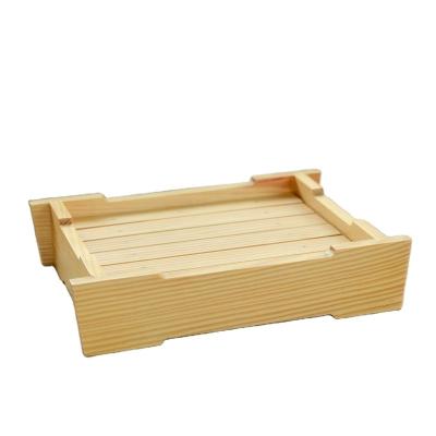 China Sustainable Wooden Rectangle Shape Sushi Sashimi Display Stand Healthy Useful Food Storage&tray for sale