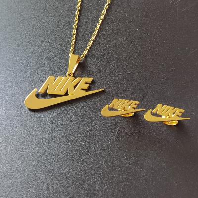 China Urban Rustle Tick Necklace Earrings Jewelry Sets Hiphop Gold Stainless Steel Street Hiphop Studs Earring Tick Pendant Circle Chain for sale