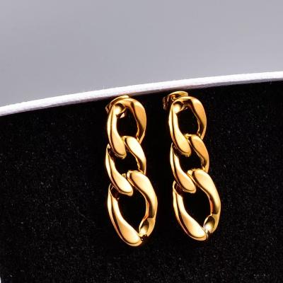 China Hot 2022 Hiphop Glitter Earrings Stainless Steel 18K Gold Plated Silver Cuban Chain Earring For Women Men Fashion Jewelry Trend for sale