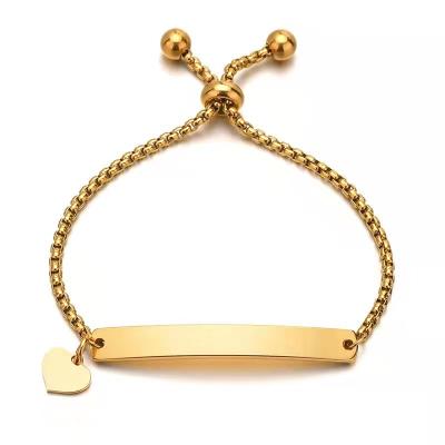 China Vintage 2mm Stainless Steel Gold Rose Gold Blank Bar Chain Bracelet DIY Anklet Silver IP Plated Custom Engraved Vacuum Heart Charm for sale