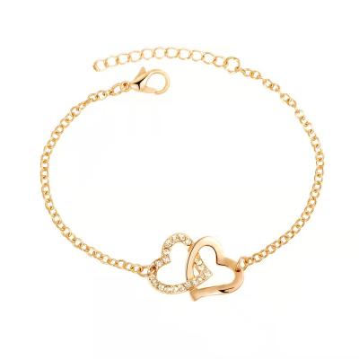 China Valentine Day Gift Fashion Jewelry 2022 Girls Crystal Love Bracelet For Women CZ Zircon Design Vintage Gold Glitter Heart Bangle New for sale