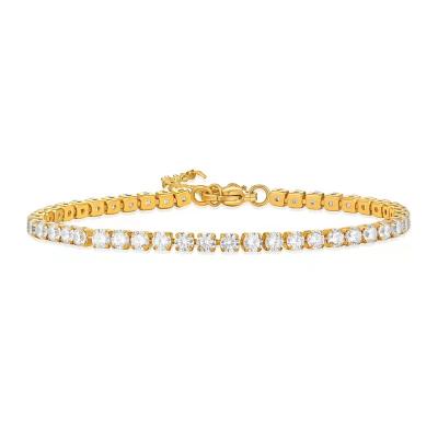 China Vintage 3mm Sparkle Diamond Tennis Bracelets Stainless Steel 18K Gold Plated Silver For Women Men for sale