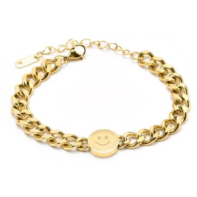 China Hiphop Stainless Steel Gold Chain Bracelet Smile Face Cuban Bracelet 18K Gold Plated Glitter Fashion Jewelry for sale