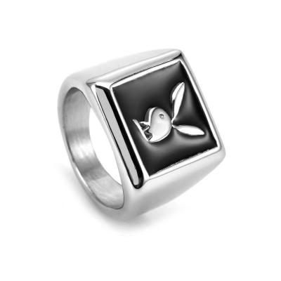 China Vintage 22 Stainless Steel Ring Silver For Men Big Rings Rabbit Urban Design Bunny Black Ring Play Boy Street LOGO Custom Hot Sale for sale