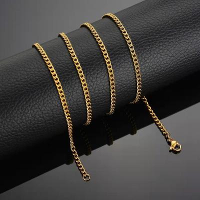 China Hiphop 019 Gold Silver 2mm Link Chain Stainless Steel 18K Gold Vacuum PVD Plated Cuban Link Jewelry Chain Necklace for sale