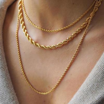 China Hiphop Fast Delivery 2mm 3mm Rope Chain Gold Plated Twisted Rope Chain 7mm Thick 5mm Necklace for sale