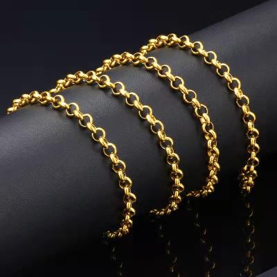 China Hiphop 013 Round Circle Chain Stainless Steel 18K 3mm Gold Plated Round Pearl Link Chain Necklace Round Box Chain for sale