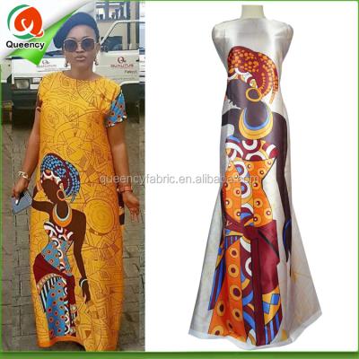 China S097 Queency Anti-Static Factory Selling Traditional African Women Printing Polyester Stretch Dull Satin Silk Fabric for sale