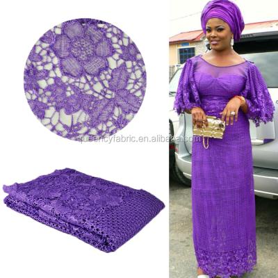 China CQ144 Queency Fashion Sustainable Aso Ebi Dress Styles African Purple Embroidered Cord Lace Fabric for sale