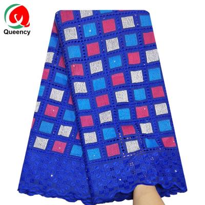 China Hot Selling Queency Anti-static Swiss Voile African Lace 100% Cotton Lace Fabric With Beads And Stones Big Lace for sale