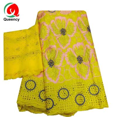 China Queency workable african bazin match lace fabric set embroidery bazin lace design dress with beaded for sale