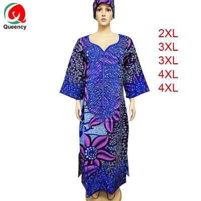 China Queency Casual African Suit Set Traditional African Clothing Include Ankara Print Dress And Head Wrap For Women for sale