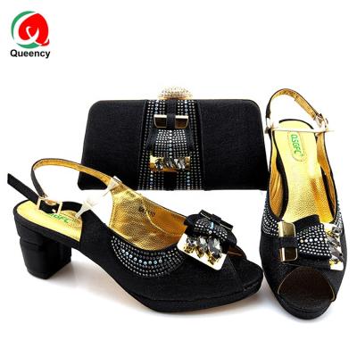 China Queency Women's PU Ladies Dress Shoes And Bags Set Waterproof African American Brake Leather Leather Shoes And Bags Set for sale