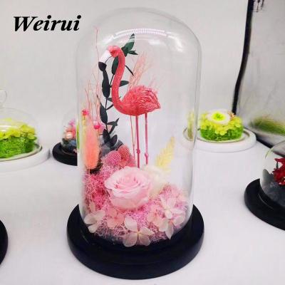 China Festival Handmade Rainbow Preserved Rose In Heart Shape Glass Dome As Enchanted Flower Gift For Valentine's Day Many Sizes for sale