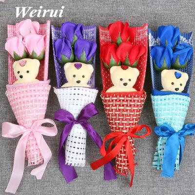 China Festival 3 Roses Soap Flower Bear Doll Small For Girlfriend Birthday Gift Mother's Day Promotion Valentine's Day Thanksgiving Christ Day for sale