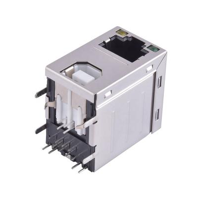 China RJ45 Jack With USB2.0 TYPE-B Female Connector Two-in-One RJ45+USB2.0 TYPE-B for sale