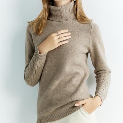 China Wholesale Anti-Wrinkle Women's Turtle Neck Woolen Clothes Winter Long Knitted Sweater Cable Sweater Jumper Tops for sale