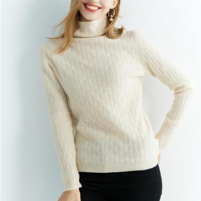 China Anti-Wrinkle Women's Turtle Neck Long Sleeve Wool Autumn Winter Knit Sweater Jumper Cable Pullover Tops for sale