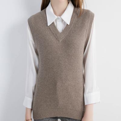 China Anti-Wrinkle Knitwear Manufacturer New Custom V-Neck Knitted Sleeveless Women's Merino Wool Sweater for sale