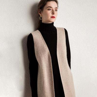 China Anti-pilling 100% Knitted Sleeveless Cashmere Cardigan Women Sweater Ladies Long Casual Vest for sale