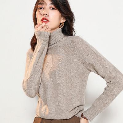 China 35% Cashmere 65% Merino Wool Fashion Turtle Neck Sweater Custom Knitted Casual Sweater Woman Anti-pilling for sale