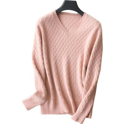 China Anti-pilling 100% Custom Cashmere Sweater Jumper Knit Vneck Women Sweater Clothes for sale