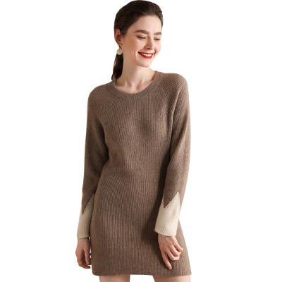 China Anti-pilling new style autumn winter crew neck sweater crop 100% knitted cashmere sweater dress woman for sale