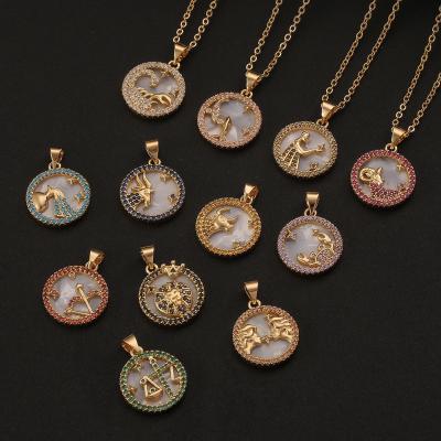 China Environmental Friendly Fashion Fritillary Jewelry Zodiac Necklace 18k Gold Plated 12 Zodiac Necklace Pendant Jewelry for sale