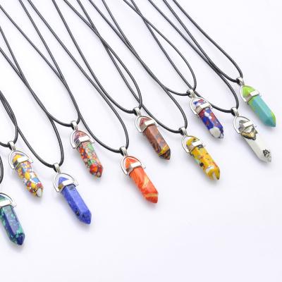 China New Fashion Bullet Shape Natural Stone Necklace Crystal Quartz Hexagonal Pendant Necklace Wholesale Environmental Friendly for sale