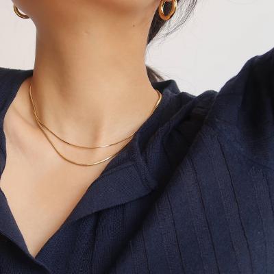 China Fashion Environmental Friendly Jewelry Gold Chain Necklace Stainless Steel Snake Bone Thin Flat Necklace For Women for sale