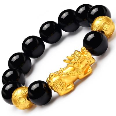 China Cute Black Obsidian Beads Feng Shui Auspicious Pixiu Bracelet Geometric Pixiu Bracelet for sale