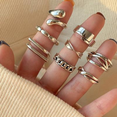 China Other Ins Individuality 18k Gold Plated Stainless Steel Slot Ring Simple Rings Jewelry Women Female Party Jewelry Gift for sale