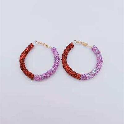 China Hot Sale Environmental Friendly Geometric Glitter Circle Earrings Around Shiny Resin Diamond Big Earrings For Women for sale