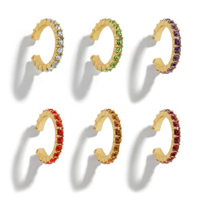 China Environmentally Friendly Tassels Crystal Rhinestone Women Colorful Zircon Earrings Gold Shape Hip Hop Opening Clip Earrings Diamond Clips for sale