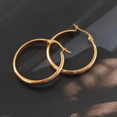 China Vintage Trending Stainless Steel Hoop Earrings Polish Smooth Geometric Classic Anti-allergic Custom Earrings for sale